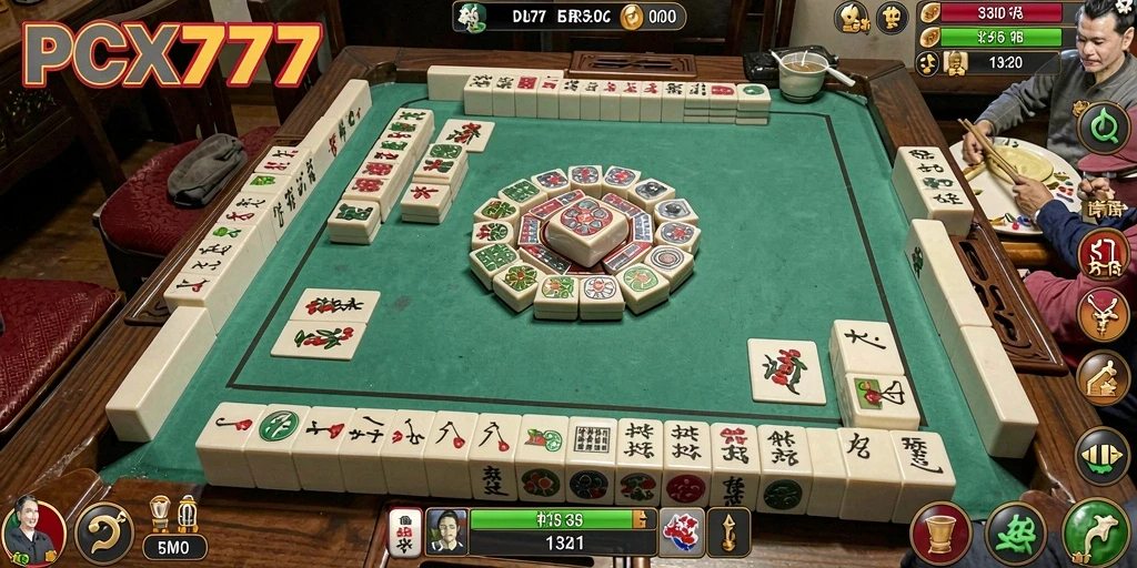 Tampilan seru gameplay Mahjong di PCX777 dengan ubin berwarna-warni.